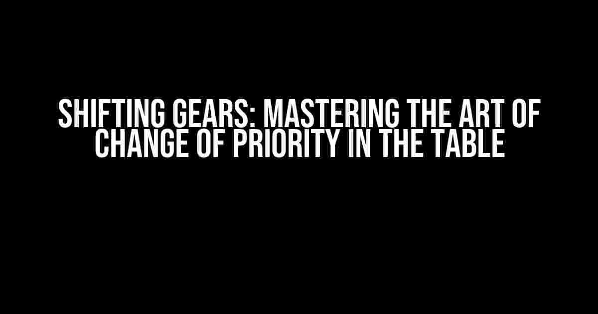 Shifting Gears: Mastering the Art of Change of Priority in the Table